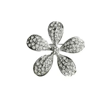 Plumeria flower brooch pin in silver tone and crystals